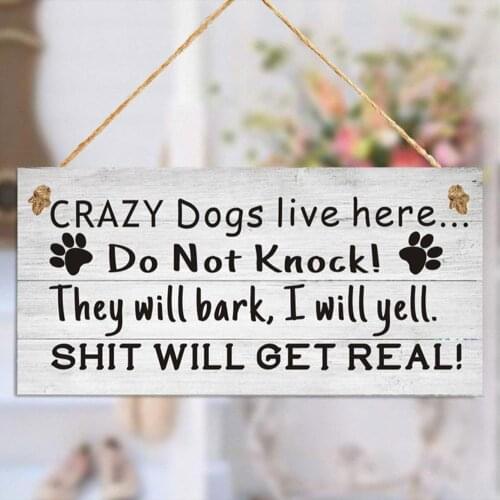 Crazy Dogs Live Here Sign Christmas Wooden Pendant Hanging Board Home Decor