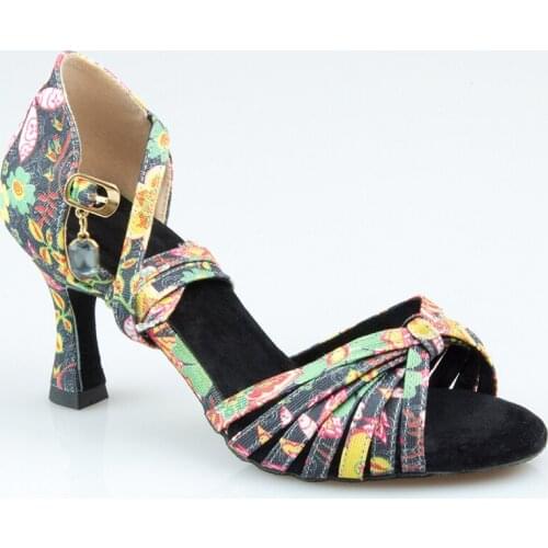 Esmeraldas Dance shoes Black Flower Pattern Dance Shoes Latin D
