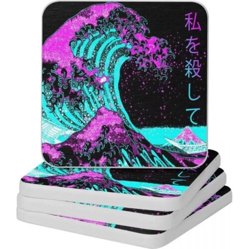 Aesthetic The Great Wave Off Kanagawa Hokusai Diatomite Square Round Coaster Non-slip Cup Bonsai Mat Soap Pad Diameter 10cm