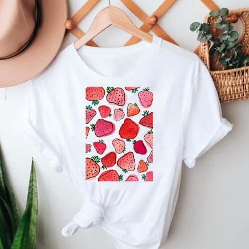Women Watercolor Beach Strawberry Cute Short Sleeve Summer Tshirts Cartoon Clothes Stylish T Top Lady Print 2021 Tee T-Shirt