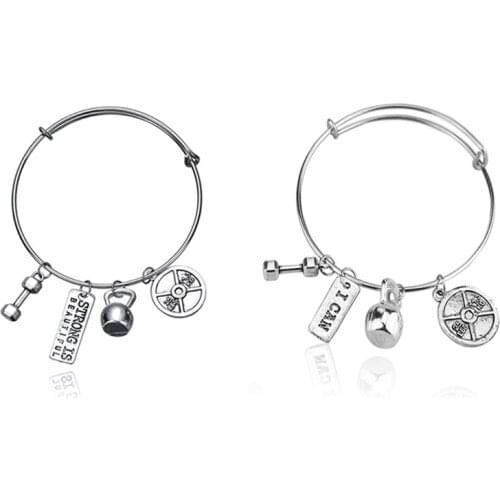 Fitness Dumbbell barbell Kettle Bell Charms Bangles Weight Lifting Gym Sculpture Strong body Bracelets & Bangles