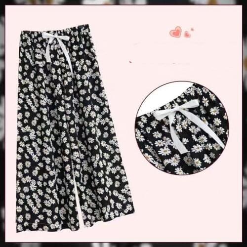 Cotton Sleep Bottom Women Long Pants Loose Size Home Pajamas Casual Drawstring Calf Pant Summer Cartoon Mom New Sleepwear