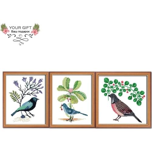 Joy Sunday DA028DA029DA030 14CT 11CT Counted and Stamped Home Decor Birds Under Blue Flower Little Bird Needlepoint Cross Stitch