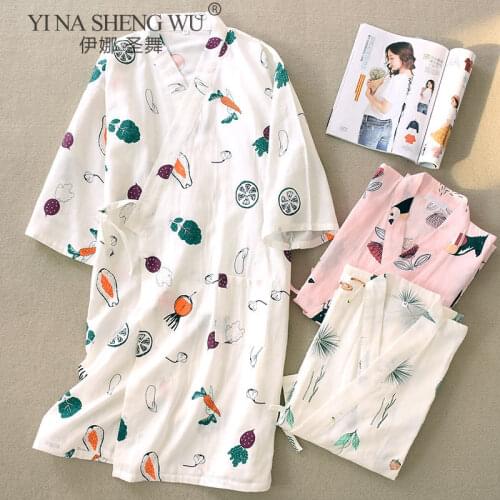 Kimono Japanese Spring and Summer Thin Women Loose Cartoon Sleepwear Print Dress Cute Animal Nightgrown Strap Thin Female Nighty