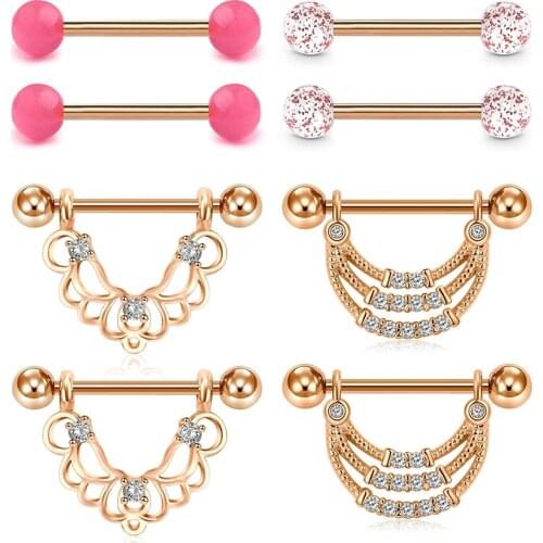 4 Pairs 14G Stainless Steel Nipplerings Nipple Tongue Rings CZ Nipple Barbell Body Piercing Jewelry