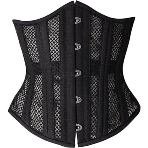 Gothic Corsets and Bustiers Steampunk Corset Top Short Torso Underbust Corset Steel Boned Breathable Mesh Lace Up