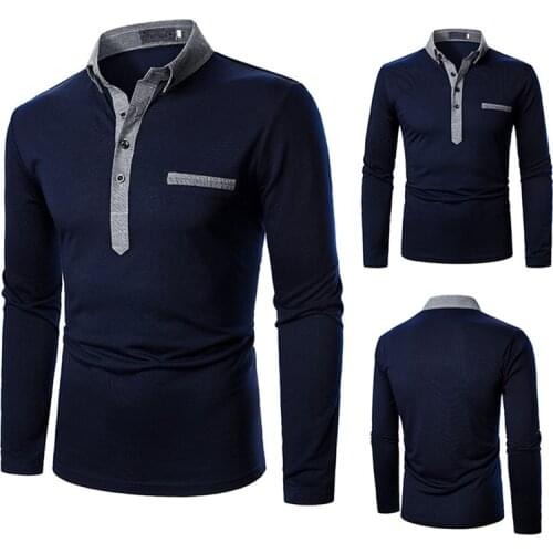 Hot Kf-Mens Long Sleeve Shirt Casual Slim Fit Basic Design Cotton Shirt Dark Blue