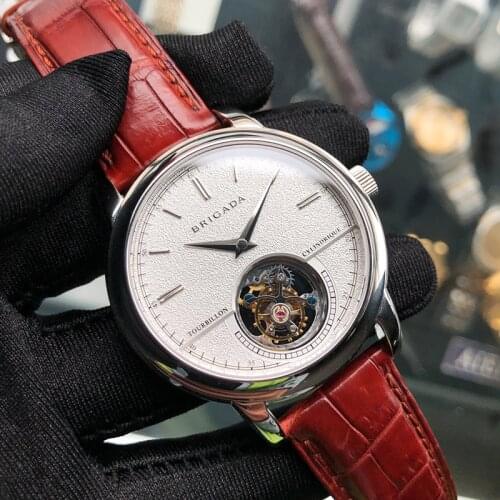 2021 Luxury Mens Real Tourbillon Pilot Watch Sapphire Dial ST8000 Seagull Movement Men Watch Mechanical Business Leather Watch