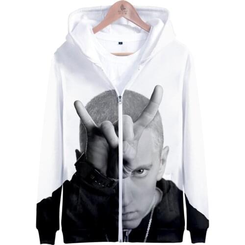 Eminem Mens Zip Hoodies 3D Printed Eminem Womens Hooded Sweatshirt White Mens Clothing Casual Fashion Sunshine Pocket Hoodie
