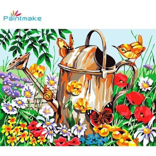 Paintmake Flower DIY Painting By Numbers no frame Watering can for Home Room Decor Butterfly Oil Painting on Canvas Art Picture