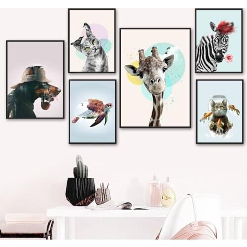 Dog Pipe Giraffe Cat Sparrow Carp Zebra Cuckold Wall Art Canvas Painting Nordic Posters And Prints Wall Pictures Kids Room Decor