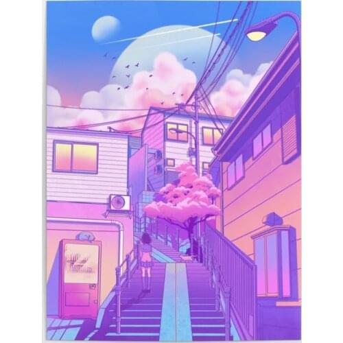 Wall Art Canvas City Pop Tokyo Prints Painting Anime Girl Home Decor Pictures Modular Sky Street No Frame Hallway Room Poster