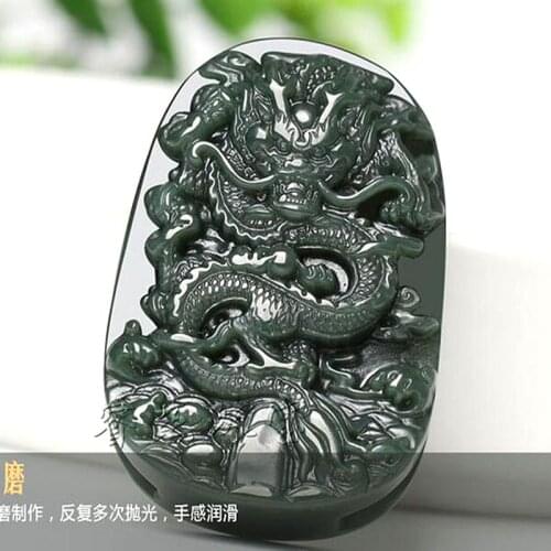 Natural Green Jade Jadeite Hand-Carved Dragon Lucky Men Belt Buckle Ward off evil Spirits Waist Ornament*Appraisal Certificate