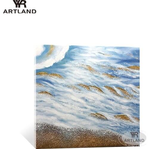 New Year Home Decoration 100% Handmade oil painting on canvas Abstract gold and blue landscape wall art picture for living room