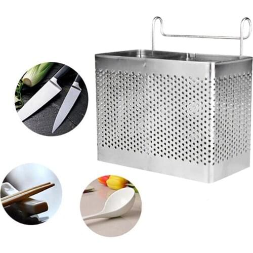 Rectangular Stainless Steel Chopsticks Holder Hanging Cutlery Drying Basket Tableware Drainer with Hooks Kitchen Utensil