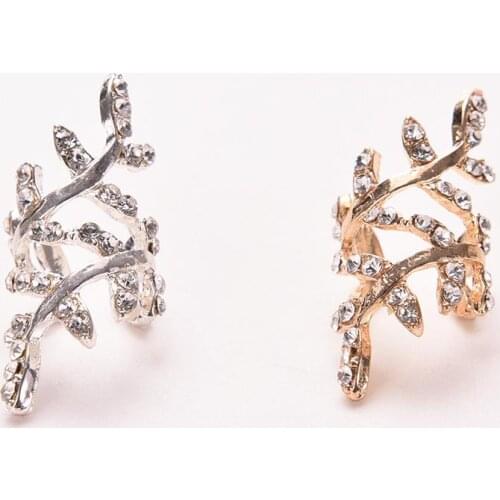New Retro Crystal Earings Rhinestone Leaf Ear Cuff Earrings Warp Clip Ear Clip Womens Fashion Jewelry 1PC