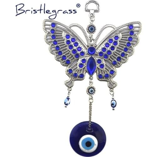 BRISTLEGRASS Turkish Blue Evil Eye Rhinestone Butterfly Amulets Lucky Charm Wall Hanging Pendant Pendulum Blessing Protect Decor