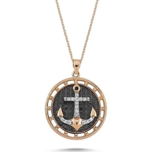 Symbol Gold Medalyon Anchor Gold Rose Necklace Magnificent Brillant Rounded Luxury Accessory Trendy Pendant Delicate Elegant