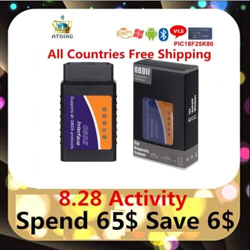 10pcs OBD OBD2 Scanner ELM327 Firmware V1.5 PIC18F25K80 Chip Wireless For Android Or iOS ELM 327 Supports All OBD2 Protocols