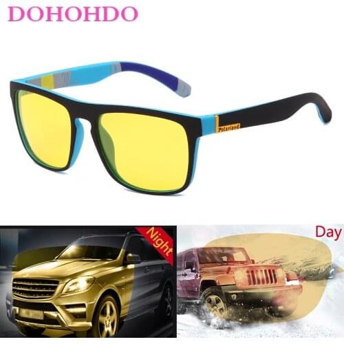 DOHOHDO Men New Square Polarized Sunglasses Women Night Vision Glasses Yellow Lens Anti-Glare Driving Sun Glasses UV400 Eyewear