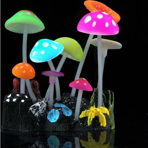 Aquarium Glowing Mushroom Decorations Fish Tank Silicone Ornament, for Freshwater Saltwater Aquarium Betta Fish Environments