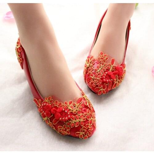 Gold red lace pumps shoes for woman slip on handmade NQ276 luxury low middle high heels bridal wedding party pumps shoes