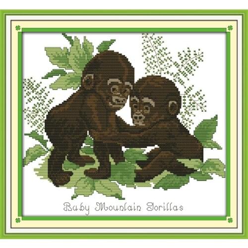 Everlasting Love Babie Gorillas Chinese Cross Stitch Kits Ecological Cotton Stamped 14CT 11CT DIY New Year Decorations For Home