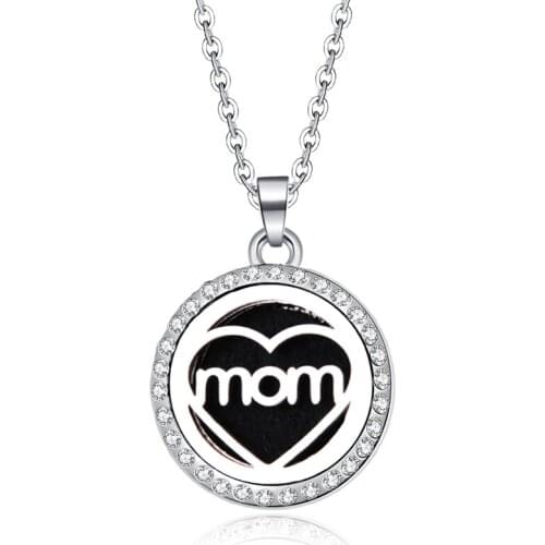 Moms Love Zircon Aroma Locket Pendant Necklace Stainless Steel Perfume Essential Oil Diffuser Box Pendant Jewelry 316L