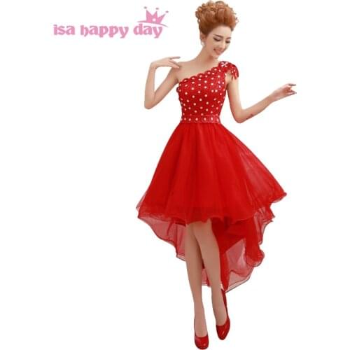 Robe de soiree elegant red formal hi low one shoulder evening dress women short front long back dresses ball gowns china W2090