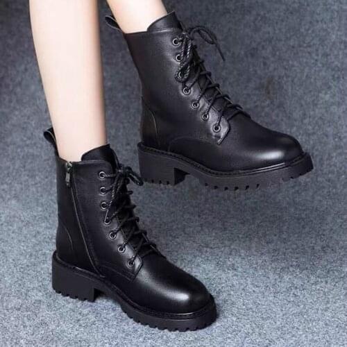 Winter 2020 New Martin Boots Soft Leather Womens Short Boots British Style Mid-tube Plus Velvet Wild Warm Womens Boots