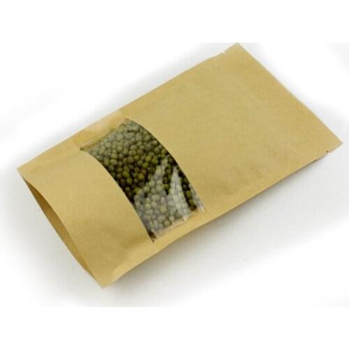 1000pcs/lot 12x20+4cm Brown Kraft Paper Bag With Window Stand Up Zipper/zip Lock Jewelry Packaging Bag Paper Bags For Gifts/tea