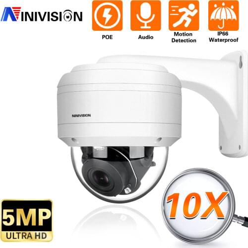 10X 5MP POE IP PTZ Camera Optical Zoom Dome Outdoor Weatherproof For POE NVR H.265 Security Camera Night Vision 80m Onvif P2P