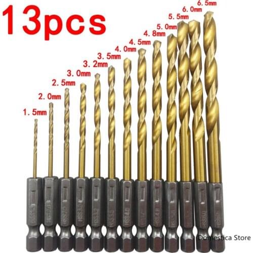 13 Sets Of Hexagonal Shank High Speed Steel Twist Drill Titanium Plated Drill Bit Hexagonal Screw Drill Bit Wind Twist Drill