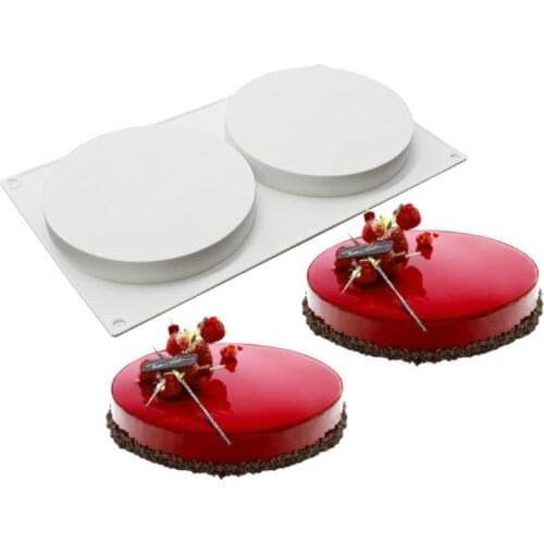 2Cavity Large Round Disc Candy Silicone Mold Shallow Cylinder Cake Fondant Mould