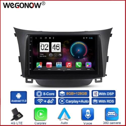 360 Panoramic Camera Carplay 6G+128G Android 10 Car DVD Player GPS WIFI Bluetooth RDS Radio For Hyundai I30 Elantra GT 2012-2016
