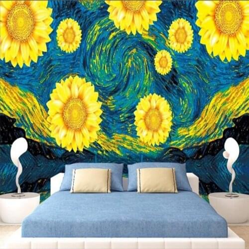 3d Wall Murals Simple European Style Sunflower Oil Painting Gold Wallpaper 3d Free Wall Papers Living Room Sofa Backdrop Kitchen