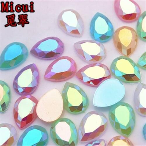 50pcs 10*14mm AB Jelly Color Drops Rhinestone Applique Flat Back Crystal Stone Acrylic Strass for Clothes Crafts DIY MC1
