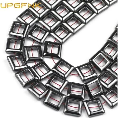 UPGFNK Natural Stone Big hole Square Black Hematite Beads 14MM Spacers Loose Beads For Jewelry Making Diy bracelet accessories