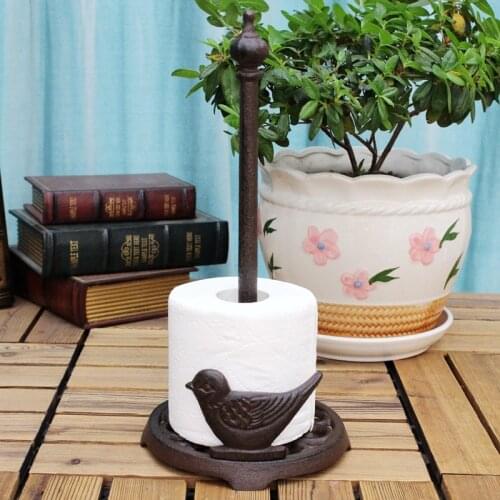 Rustic Bird Cast Iron Scroll Paper Holder Farm House Accents Handmade Kitchen Tabletop Metal Napkin Tissue Paper Storage Rack