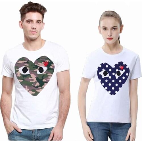 PLAY Summer T-shirt Men Women Printing Embroidery Love Round Neck Short-sleeved Cotton T-shirt Couple Camouflage Dot T-shirt