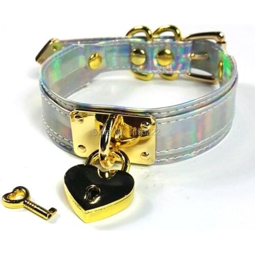 Handmade Punk Gothic Holographic Choker Padlock Lock Key Locket Choker Laser Cosllar Bondage Necklace