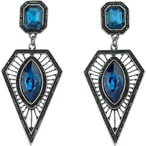 Idealway European Fashion Jewelry Blue Yellow Clear Crystal Triangle Shape Dangle Earrings For Women Bohemian