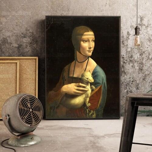 Lady with An Ermine Canvas Painting Da Vinci Famous Painting Print Wall Art Decoration for Living Room