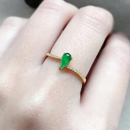 Natural Hetian jasper drop-shaped ring Chinese style retro small exquisite light luxury charm women silver jewelry