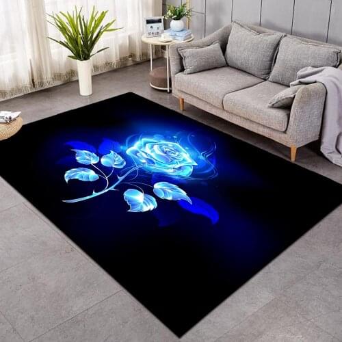 Blue Flowers Women Room Decor Carpet and Rug Living Room Large Tapete Bedroom Children Play Game Tent Non-Slip Floor Mats