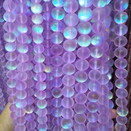 Natural Light Purple Shimmer Stone Beads Round Frosted Flash Loose Beads for Jewelry Making Accessories 6/8/10/12mm Pick Size