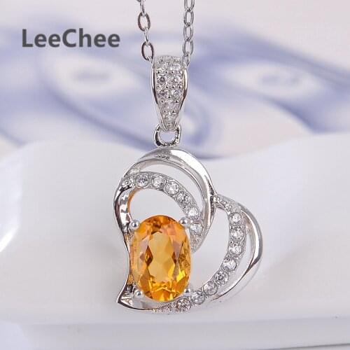 Leechee 100% natural citrine pendant foe women 5*7mm yellow gemstone necklace for office lady fashion jewelry real 925 silver