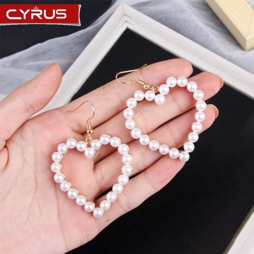 Summer Love Heart Drop Earrings Korean Cute Pearl Earring Women Jewelry Accessories for Girl Weddings Party Gift Silver Color