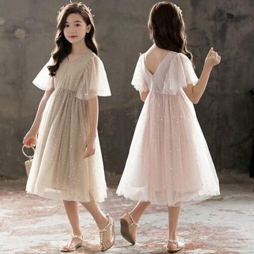 Summer clothes for girls 2020 Stars Sequins Lace Princess Dress Kids Cute Evening Party Dress big children european clothes
