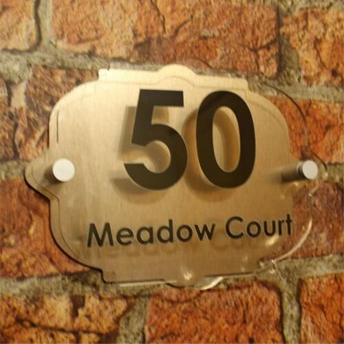 Brushed Copper Effect Personalised Vintage House Acrylic Sign Name and Number